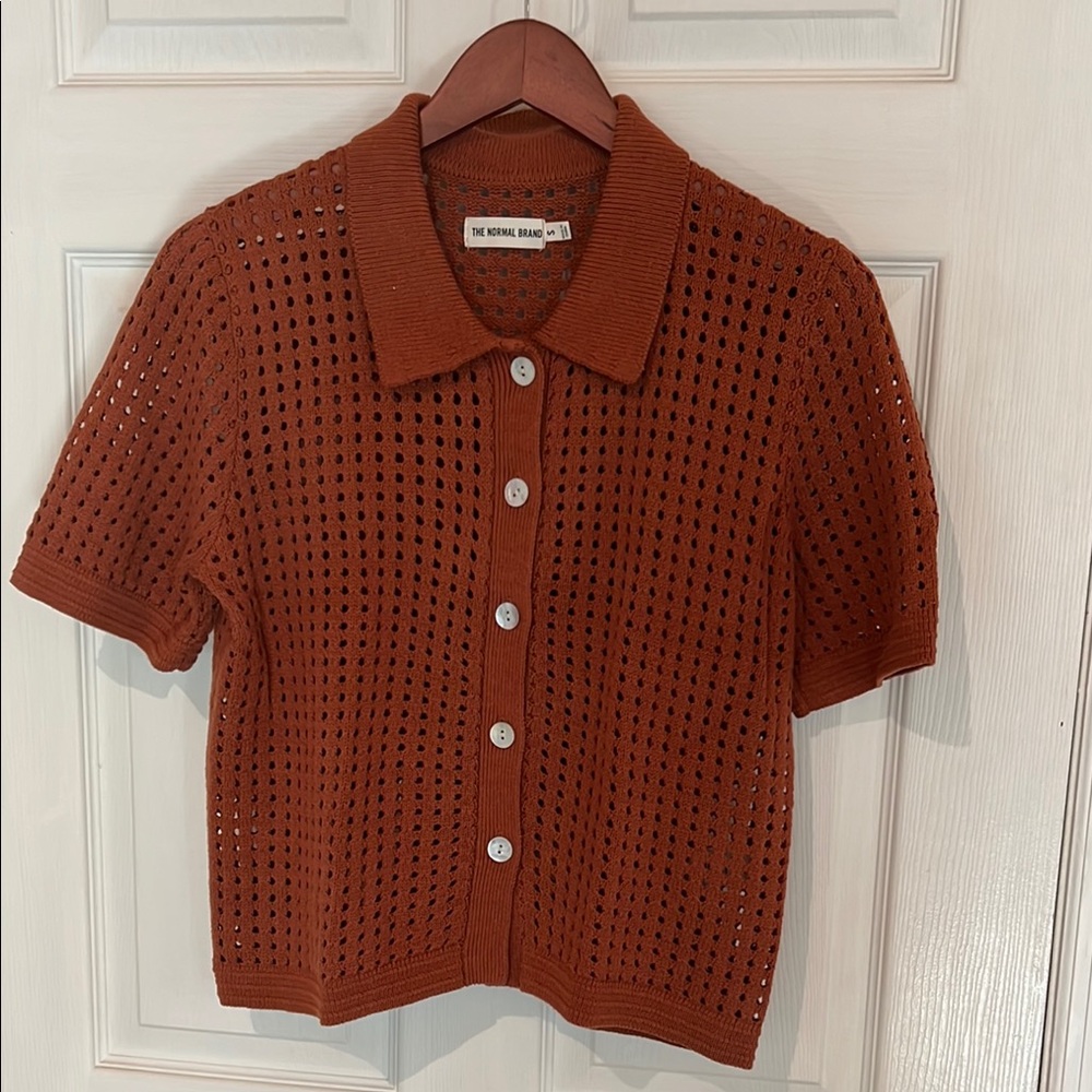 The Normal Brand Rust Knit Button-Up Top